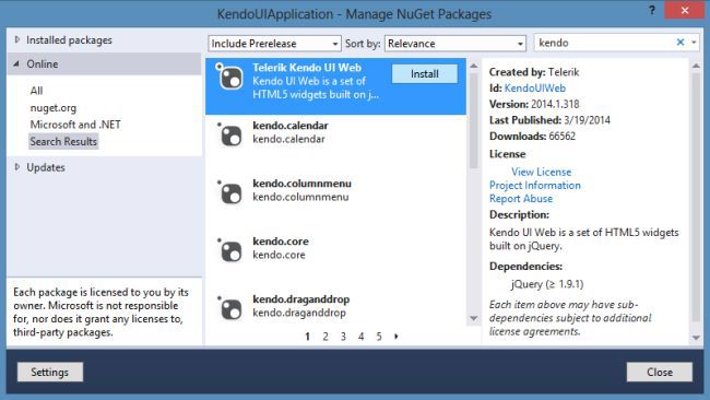 Installing Telerik Kendo